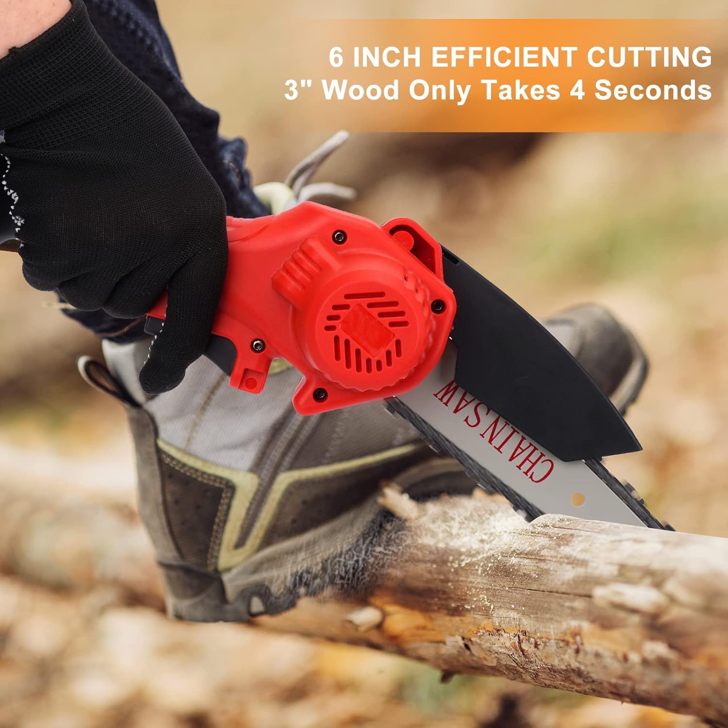Mini Chainsaw Cordless 6 Inch Battery Chainsaw Kit with 3 Chains One-Handed Portable Electric Chainsaw for Garden Bush Branch Pruning Wood Cutting Pack of 2