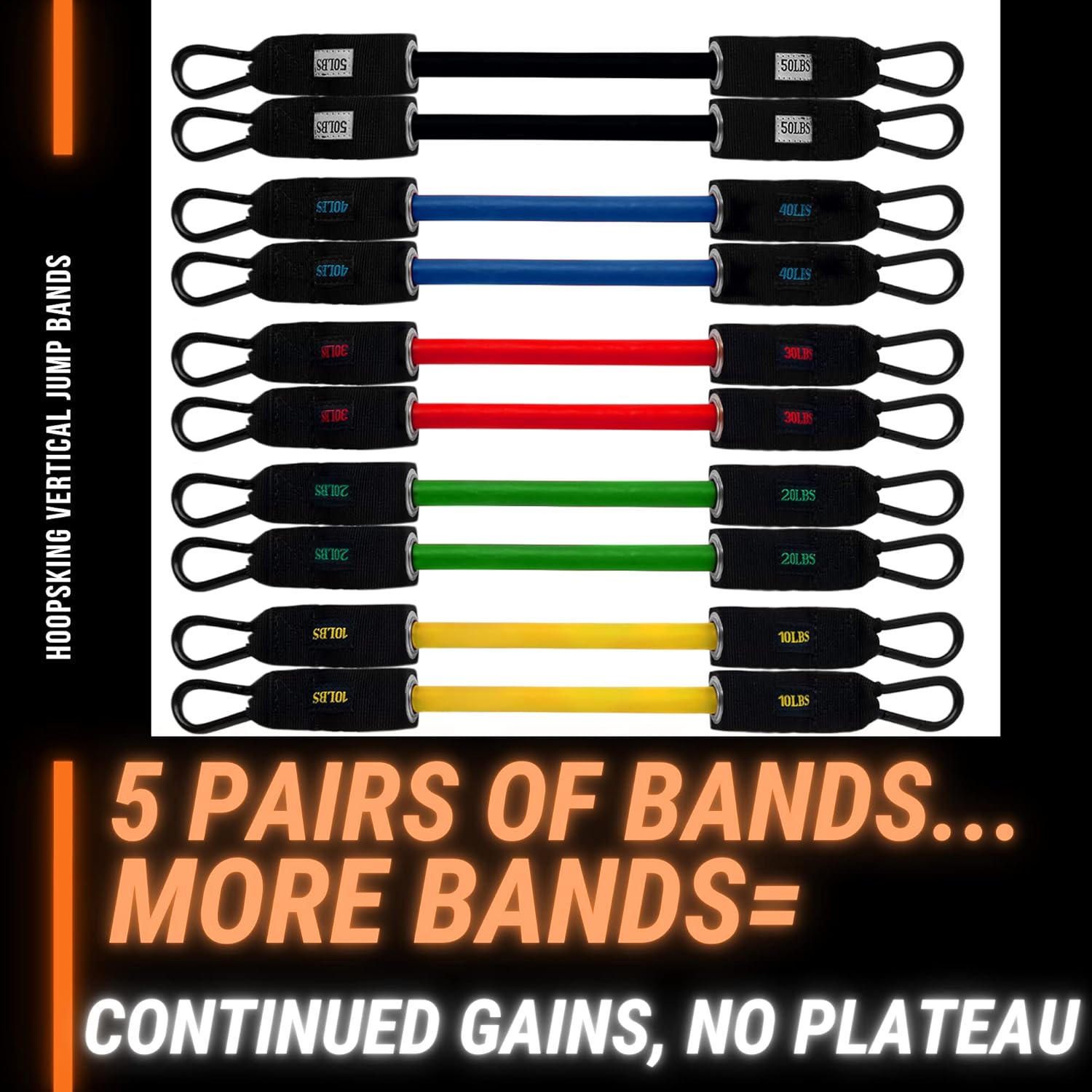 HoopsKing Vertical Jump Resistance Bands | Jump Higher | 5 Pairs of Different Resistance Levels