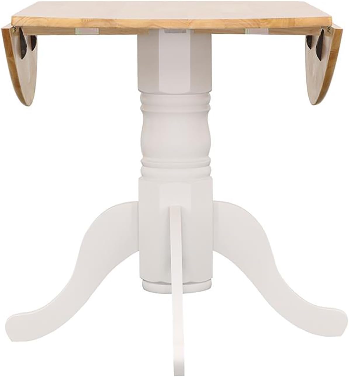 Natural Brown and White Round Dining Table with Drop Leaf
