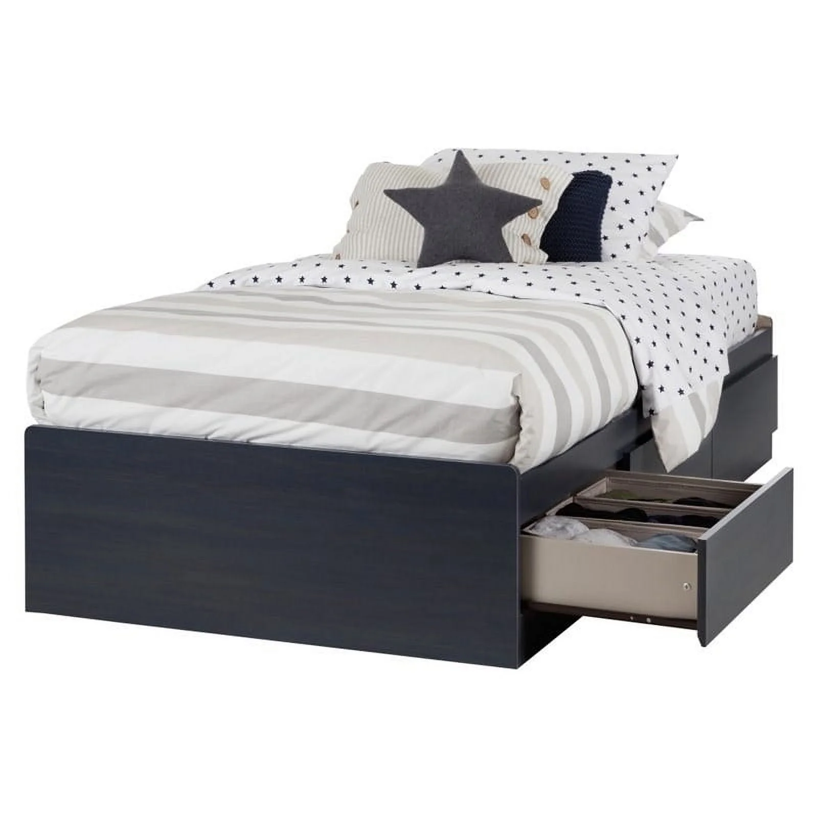 Roseberry Kids Transitional Wood Twin Mates Bed with 3 Drawers in Blue