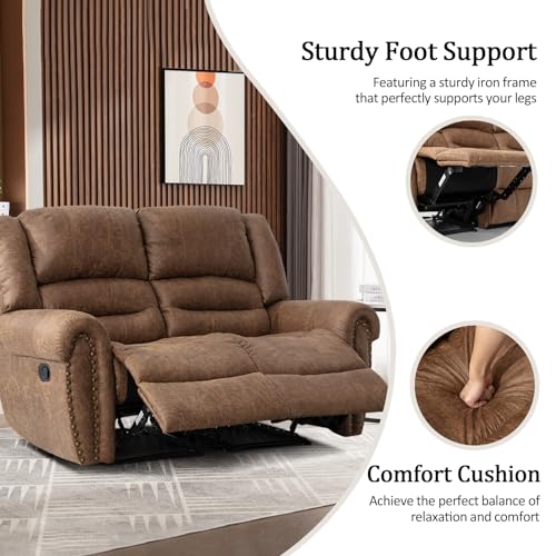 CANMOV Manual Recliner Sofa Set,2 Pieces Sofa Furniture Set for Living Room,Manual Reclining Sofa and Recliner Loveseat with Overstuffed Armrest for Living Room,Bedroom Furniture,Office(Nut Brown,2+3)