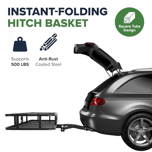 ARKSEN 60 x 24 x 6 Inch Folding Hitch Mount Cargo Rack Carrier 500 Lbs Heavy Duty Capacity 2 Inch Angled Shank Receiver Luggage Basket Hitch Flod Up for SUV Traveling & Camping - Black