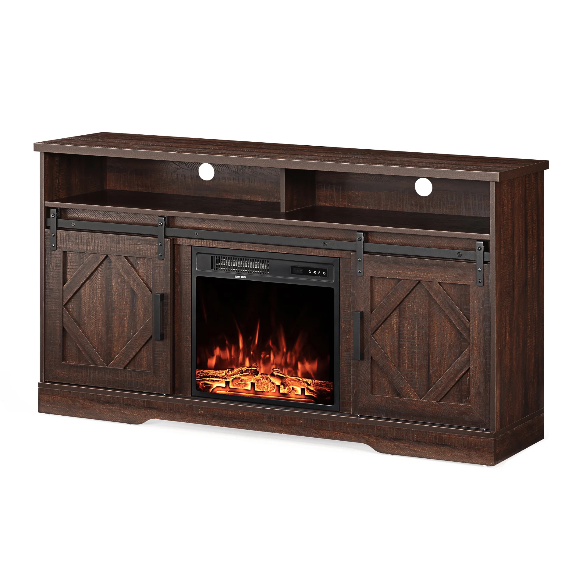 Farmhouse Electric Fireplace TV Stand for TV's up to 65 inch,Brown