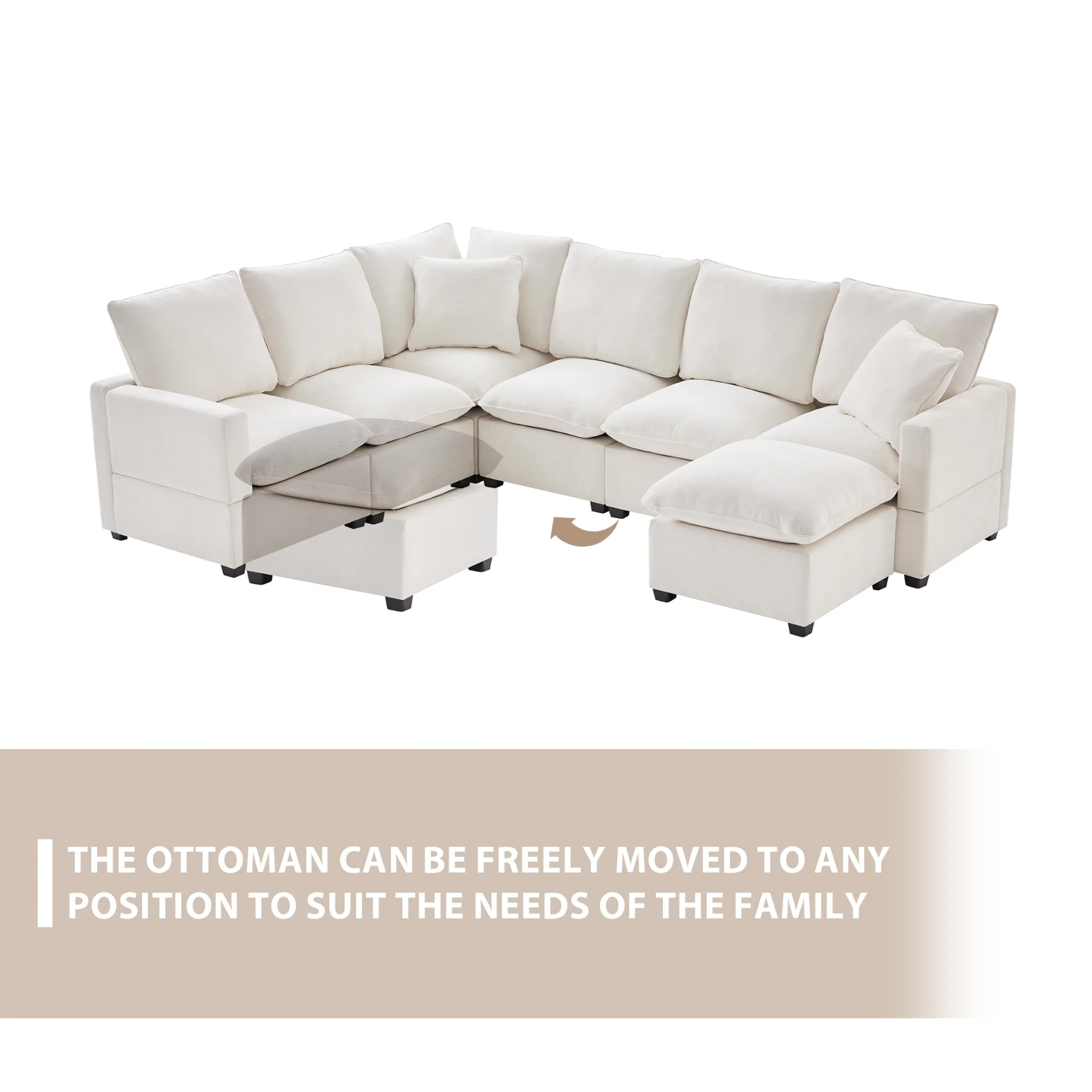 [VIDEO provided] [New] 110*84" Modern U Shape Modular Sofa, 7 Seat Chenille Sectional Couch Set with 2 Pillows Included, Freely Combinable Indoor Funiture for Living Room, Apartment, Office, 2 Colors