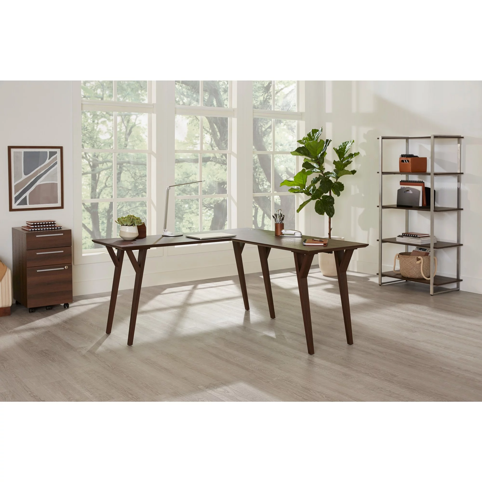 Realspace® Trezza 60"H 4-Shelf Bookcase, Warm Walnut