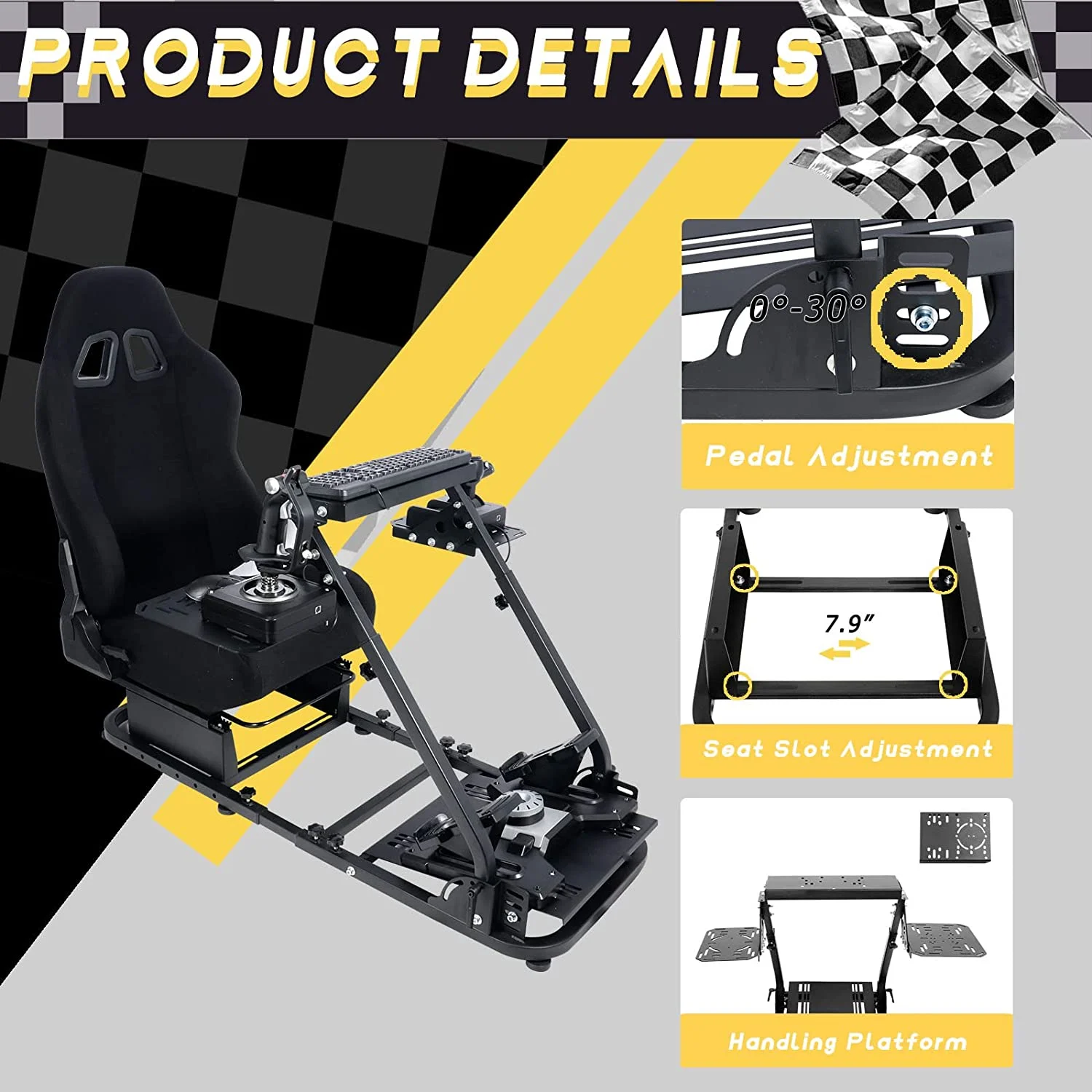 Marada Flight Racing Simulator Cockpit with Game Seat Foldable Fit Thrustmaster HOTAS Warthog