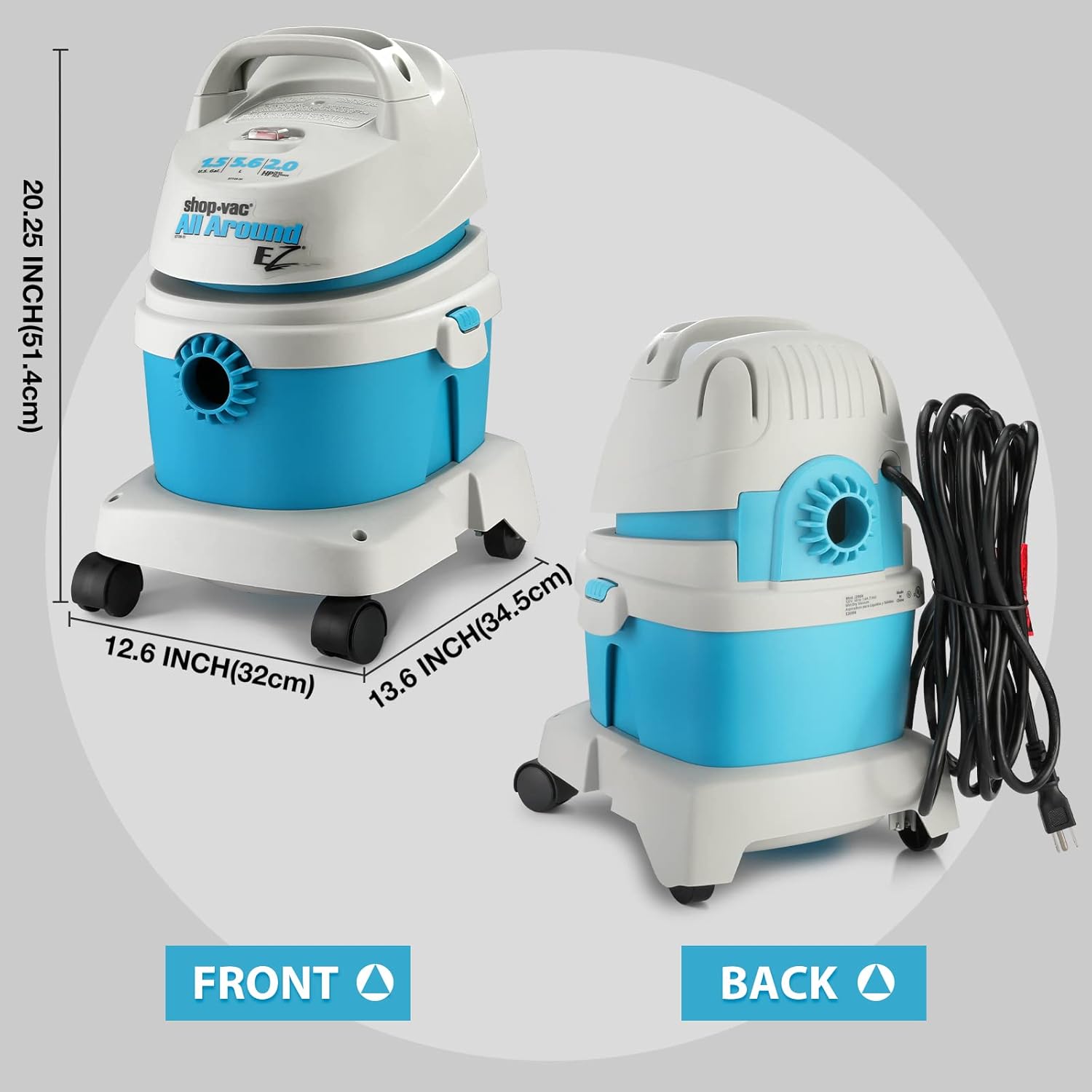 Shop-Vac 1.5 Gallon 2.0 Peak HP All Around EZ Wet/Dry Vacuum, Portable Compact Shop Vacuum, 3 in 1 Function with Wall Bracket & Multifunctional Attachments for Home, Apartment, Vehicles, 5895100