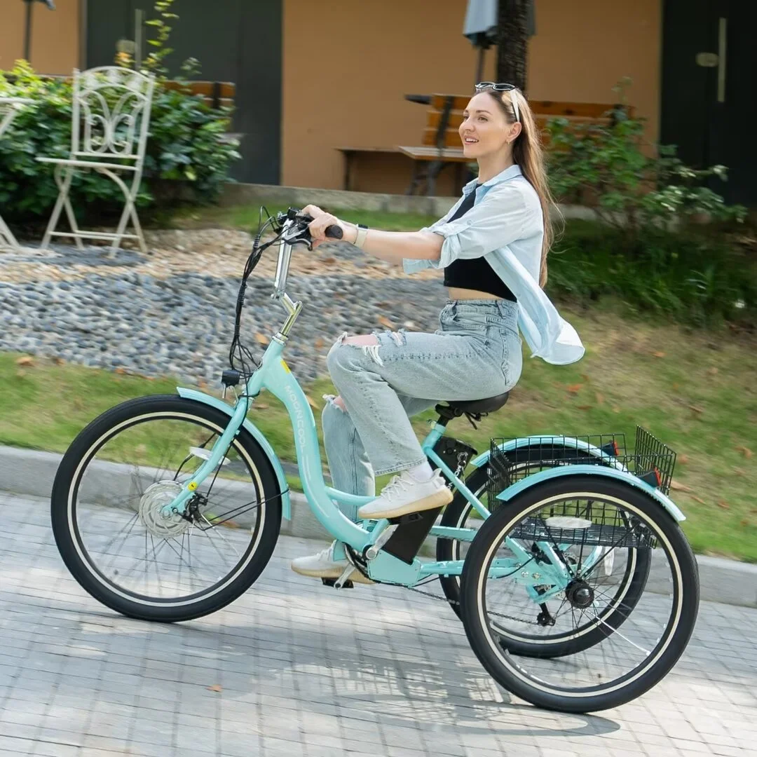 Docred 24" Electric Tricycle for Adults & Seniors,7 Speed 3 Wheel E-Bike with Large Basket/Low-Step Through Frame ,350W Motor 36V/10.4AH lithium bettery, 15.5MPH