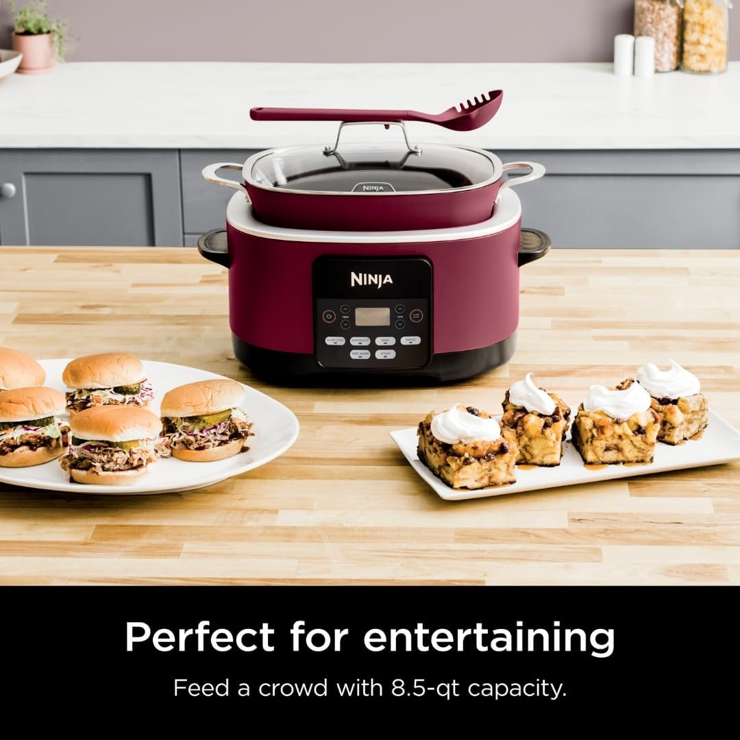 Ninja MC1000 Foodi Possible Cooker PRO 8.5 Quart Multi-Cooker, with 8-in-1 Slow Cooker, Dutch Oven, Steamer, Glass Lid Integrated Spoon, Nonstick, Oven Safe Pot to 500°F Cherry Tarte, EASY CLEANUP
