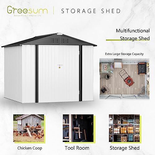 Greesum Outdoor Storage Shed 6 x 8 ft. Utility Tool Shed Metal Storage Garden Shed with Door & Lock for Patio Storage, Brown