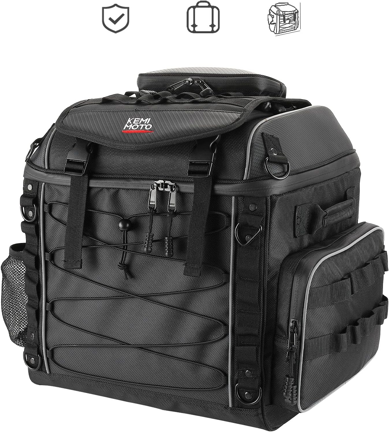 KEMIMOTO Motorcycle Travel Luggage Bag, Motorcycle Tail Bag for Softail Sportster Dyna Touring Models Road King Road Glide Street Glide Waterproof All Weather with Sissy Bar Straps Black