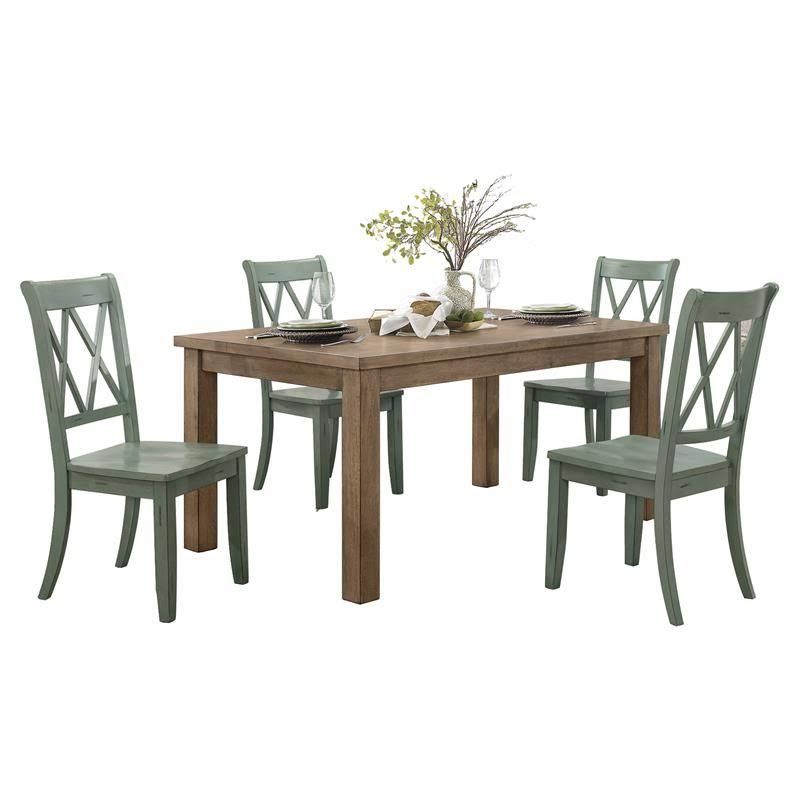 Lexicon Janina 5-Piece Contemporary Wood Dining Set in Natural and Teal - 5516-66_5TLS