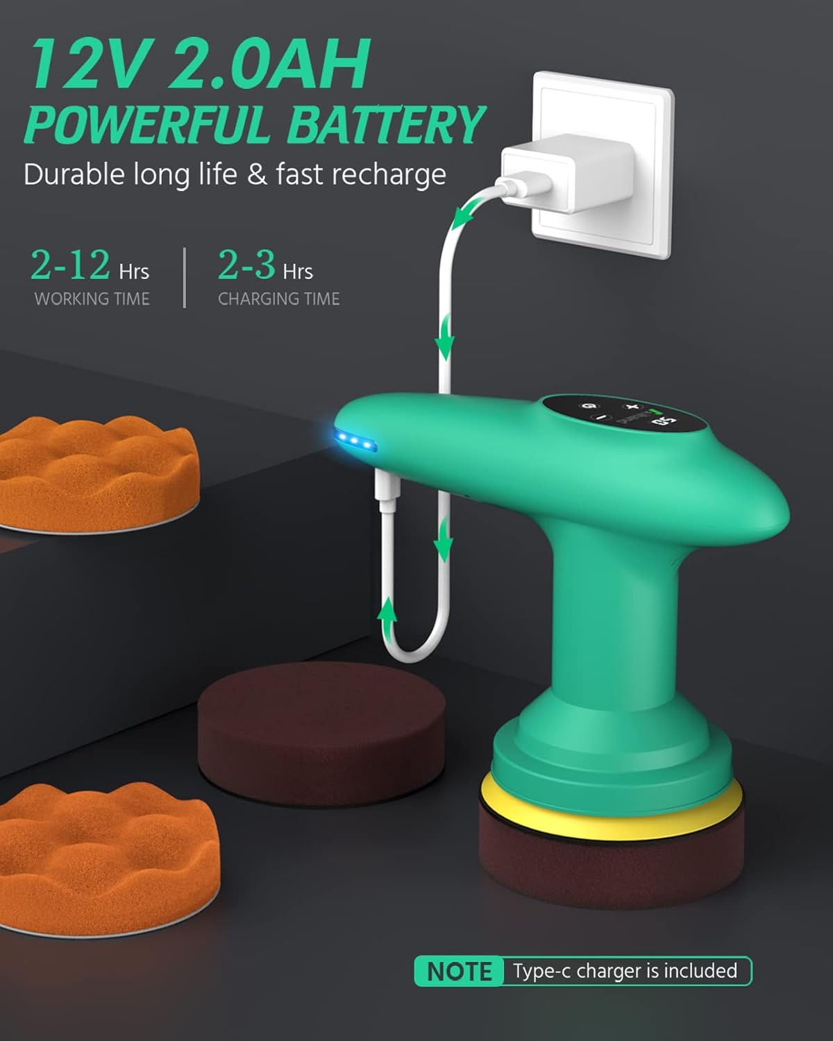 Cordless Car Polisher, 4inch 2500-6000 RPM Orbital Polisher with 8 Pads, Aihand Lightweight Micro Cordless Buffer with Polish/Paste Wax for Car Detailing/Waxing, 6 Speeds, 12V with LCD Display Pack of 2