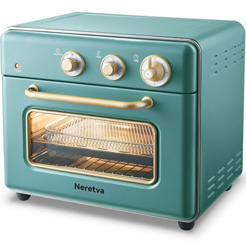 Neretva Air Fryer Toaster Oven Large 21 QT, 5 In 1 Countertop Oven, Fit 8" Pizza Convection Air Fryers Oven for Family, Include 6 Accessories & Cookbook, Stainless Steel, ETL Certified, Vintage Green