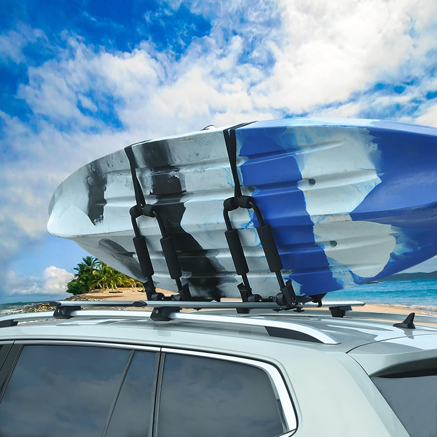 Bonsing Kayak Roof Rack, J-Style Foldable and Universal Mounting Kayak Racks for Roof Rack Rooftop Kayak Carrier for SUV Cars Pack of 2