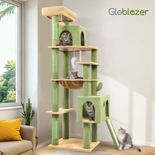 Globlazer Heavy Duty Cat Tree, 70 inch Sturdy Cat Tree for Indoor Cats Extra Large Cat Tower with Scratching Post, Hammock, Cat Condo for Adult Cats Kittens, F70 Pro, Light Grey