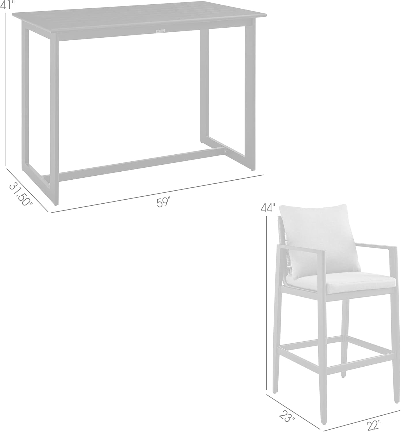 Armen Living Grand Modern Outdoor Patio Bar Table and Stools Set, 5 Piece, Black