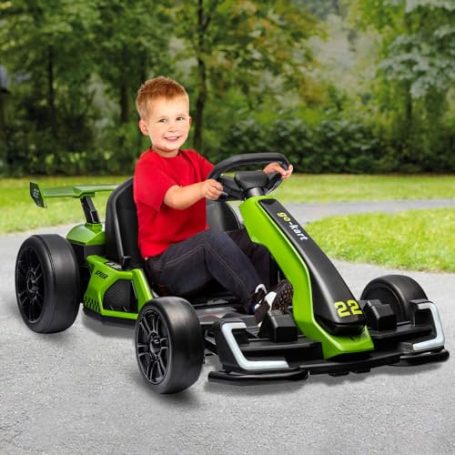 24V Electric Go Kart,300W Powerful Drift Kart for Kids, Electric Pedal Kart,with 300W Strong Motor, Drift/Sport Mode, Big Battery, Eva Tire,Length Adjustmen for Outdoor Racing Toy-White