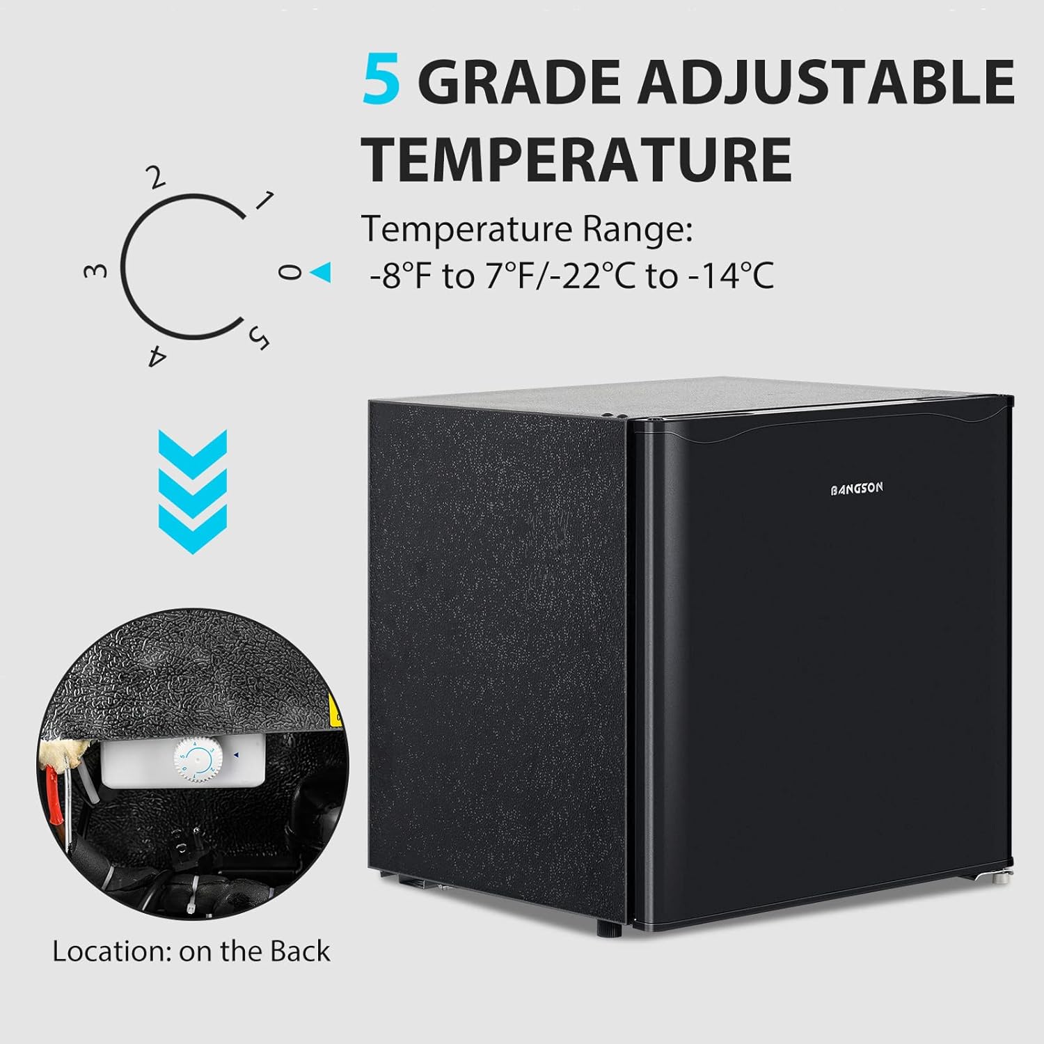 BANGSON Mini freezer, 1.1 Cu.ft Upright Freezer, Standing Meat Freezer, Single Reversible Door, Removable Shelves, For Garage/Home/Kitchen/Office, Black