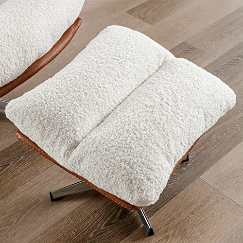 Wahson Comfy Accent Swivel Lounge Chair with Ottoman, Linen Upholstered Oversized Club Chair, for Living Room/Bedroom, Ivory
