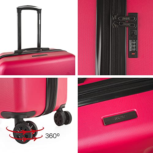Hard Shell Suitcase Set of 2-4 Double Wheel ABS Luggage Sets 3 Piece with TSA Combination Lock - Resistant and Lightweight Hard Suitcase Set in Small Cabin Size, Medium and Large, Fuchsia