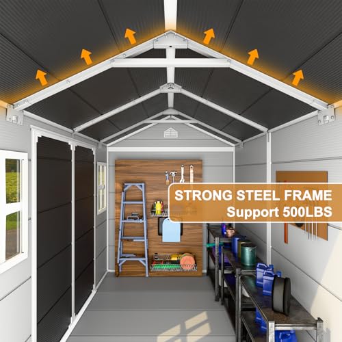 Outdoor Resin Storage Shed 8x4x6 FT Lean to Shed with Floor Included 2 Windows Lockable Door,Waterproof Outside Plastic Sheds for Backyard Garden Patio Lawn Tools