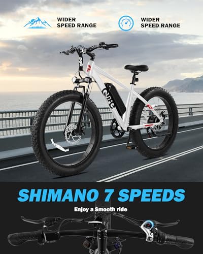 Racer Plus Adult Electric Bicycle, Peak 1000W Motor Electric Bike for Adults, Up to 28MPH 65Miles, 26x4.0 Fat Tire Electric Mountain Bike with 48V 13AH Battery, 7 Speed Front Suspension E Bike