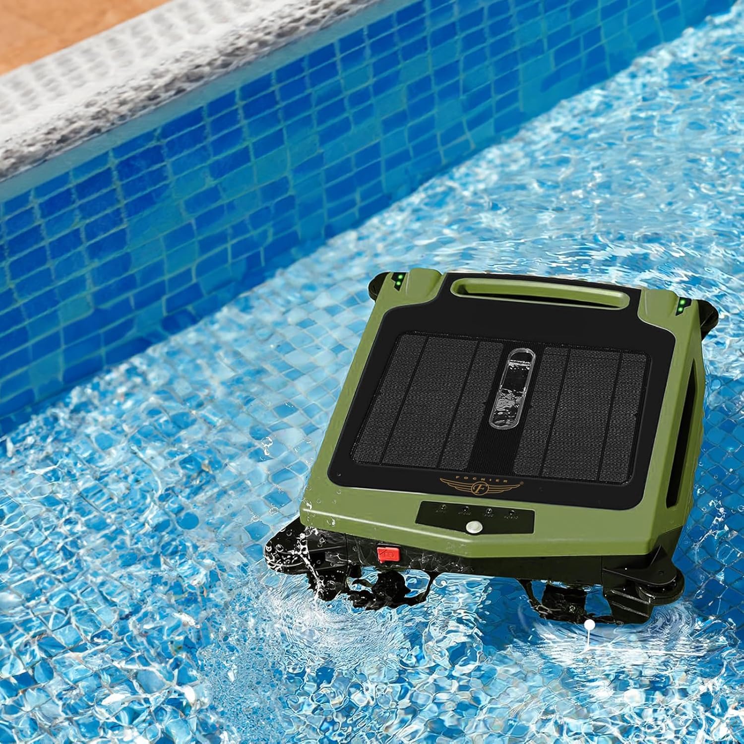 (2024 New) Cordless Robotic Pool Cleaner, Solar Powered Pool Skimmer for Pool Surface with Dual Charging Options, Pool Robot Vacuum with Automatic Obstacle Avoidance, Green