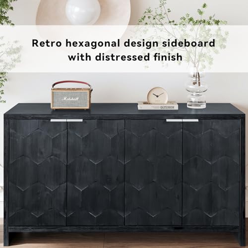 46.25'' Sideboard Storage Buffet Cabinet Retro Wooden Texture 3-Door Cabinet Suitable for Living Room Kitchen Corridor