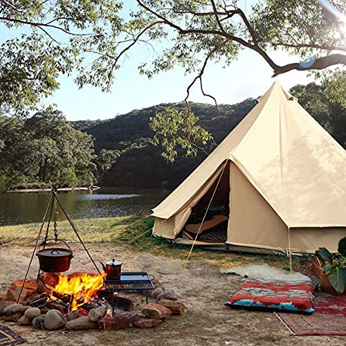 UNISTRENGH 4 Season Large Waterproof Cotton Canvas Bell Tent Beige Glamping Tent with Roof Stove Jack Hole for Camping Hiking Christmas Party