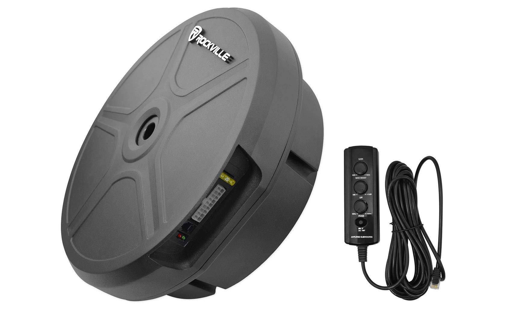Rockville RockGhost Active Powered 8x22 Hidden Car Subwoofer Sub for 15x22/16x22/17x22 Full Size Spare Tire