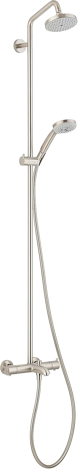 hansgrohe Croma Sliding Height Adjust Air Infusion, Rain AirPower Spray, QuickClean Showerpipe Shower Set in Brushed Nickel, 27143821