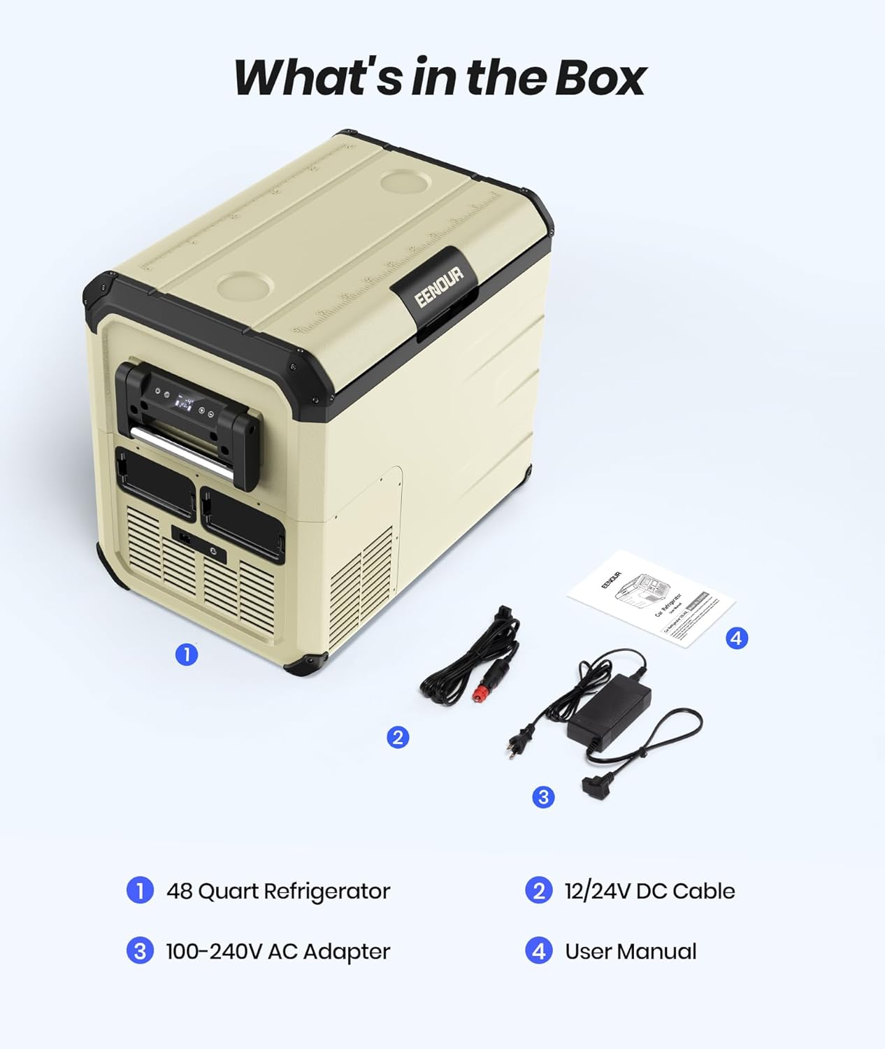 EENOUR 12V Refrigerator Portable Freezer 48 Quart/45L Battery Powered Car Fridge Energy Saving Compressor Cooler -4~50℉ 12/24V DC 110~240V AC Fast Cooling Perfect for RV Truck Van Camping Sailboat
