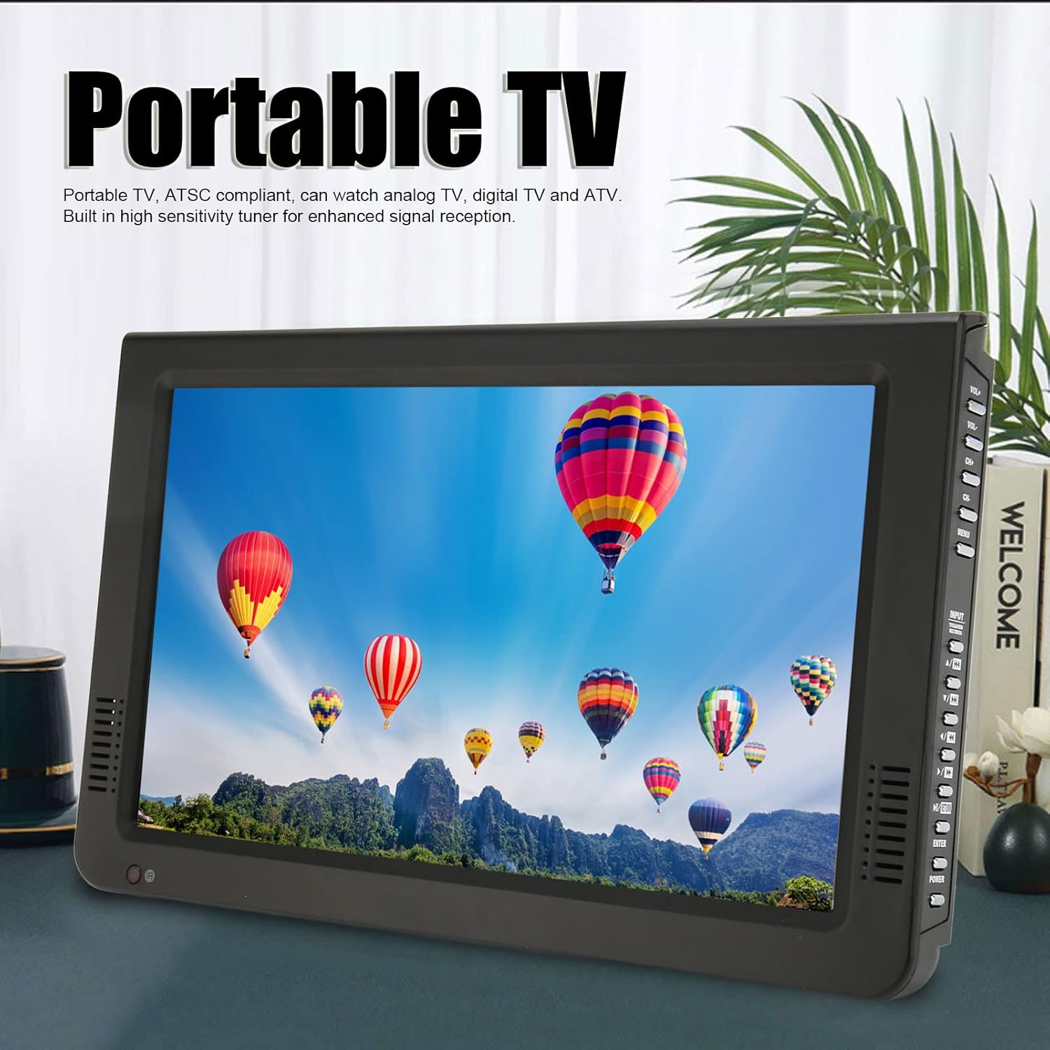 10 inch Portable TV with Antenna, 1080P ATSC TFT LED TV Built in Digital Tuner, VGA, USB, Input & Remote Control, Rechargeable Battery Operated Mini TV for Kids Car Travel