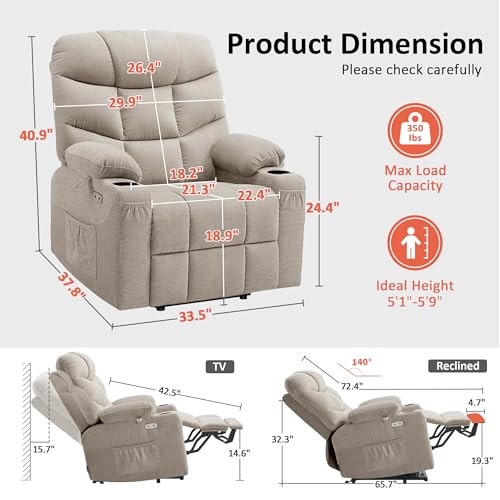 MCombo Power Lift Recliner Chair with Extended Footrest for Elderly People, Fabric 7287 (Navy Blue, Medium)
