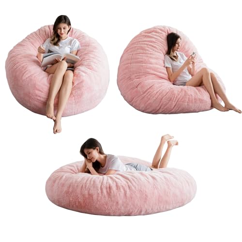 BYBYME 3 in 1 Bean Bag Chairs, Bean Bag Bed for Adults High-Density Foam Filling, Convertible Sofa Bed Faux Fur, Giant Bean Bag Chairs for Adults