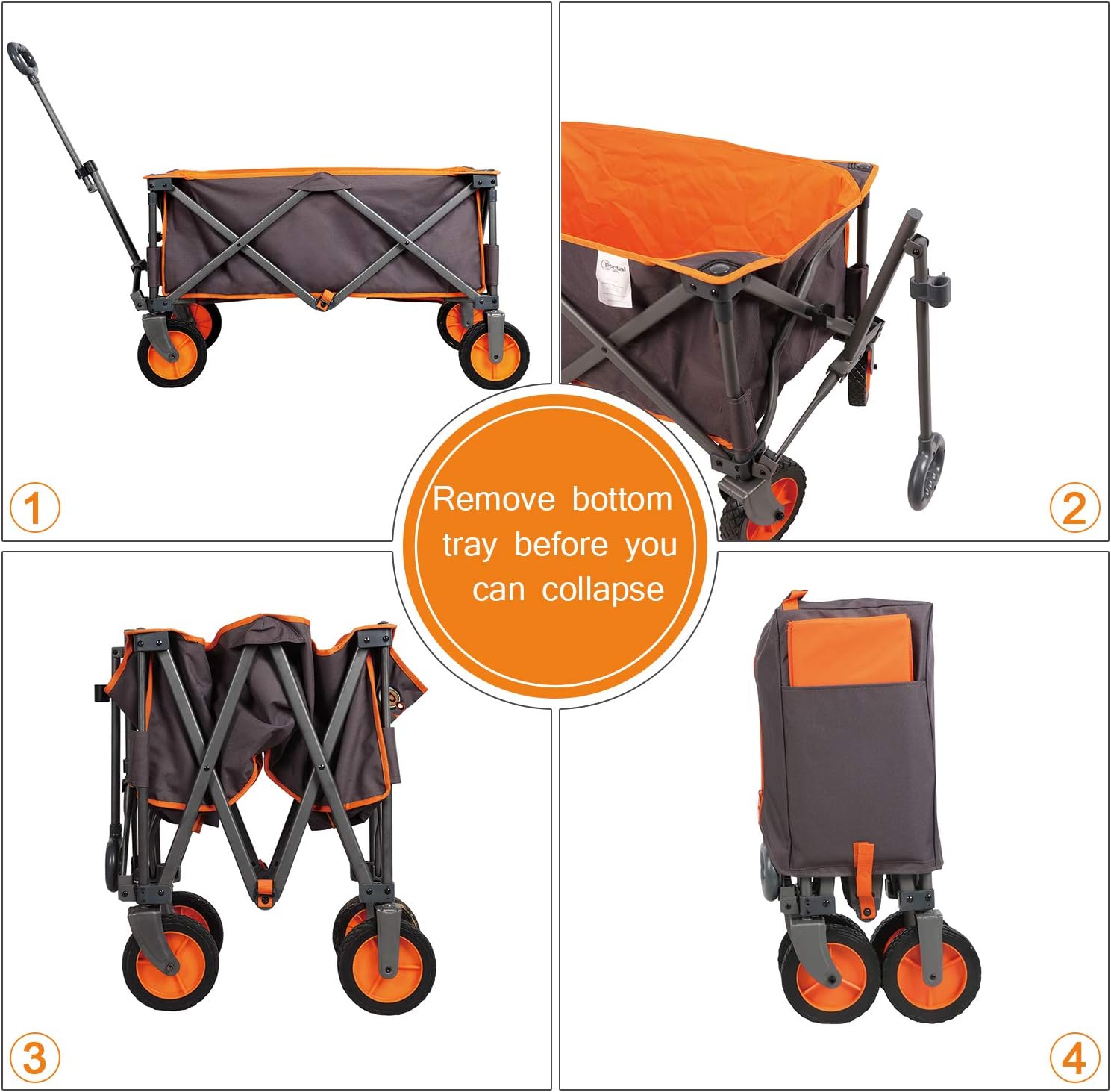 PORTAL Collapsible Folding Utility Wagon Quad Outdoor Rolling Camping Cart, Grey