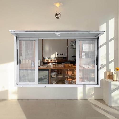 VEVOR Concession Window, 36 x 36 inch, Aluminum Alloy Food Truck Service Window with 4 Horizontal Sliding Screen Windows & Awning Door & Drag Hook, Serving Window for Food Trucks Concession Trailers