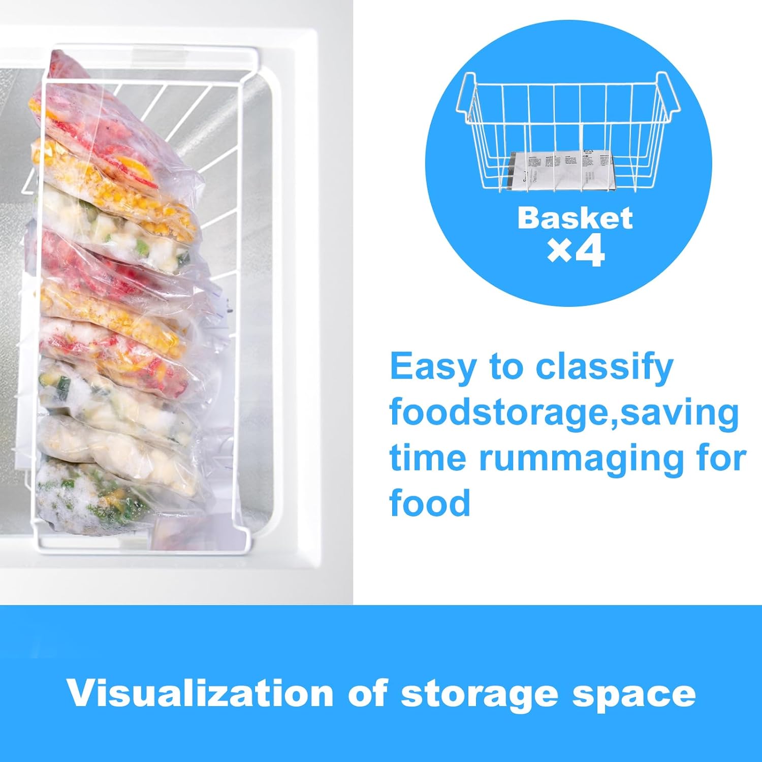Deep Freezer 5.0 Cu.Ft, Chest Freezer, Small Garage Feezers Top Door Refrigerator with 4 Removable Baskets, Manual Defrost Compact Meat Freezer, Home Restaurant Kitchen Office RV White