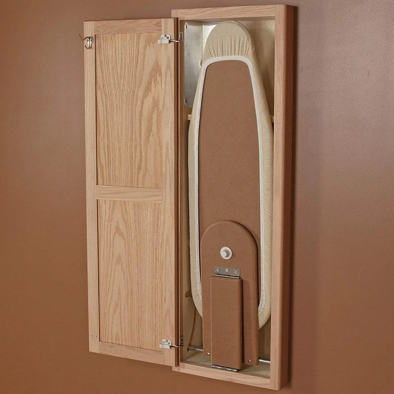 YINCHEN Ironing Board Cabinet, In-Wall Recessed Ironing Board Cabinet with Storage Shelves, Unfinished Wood, Oak