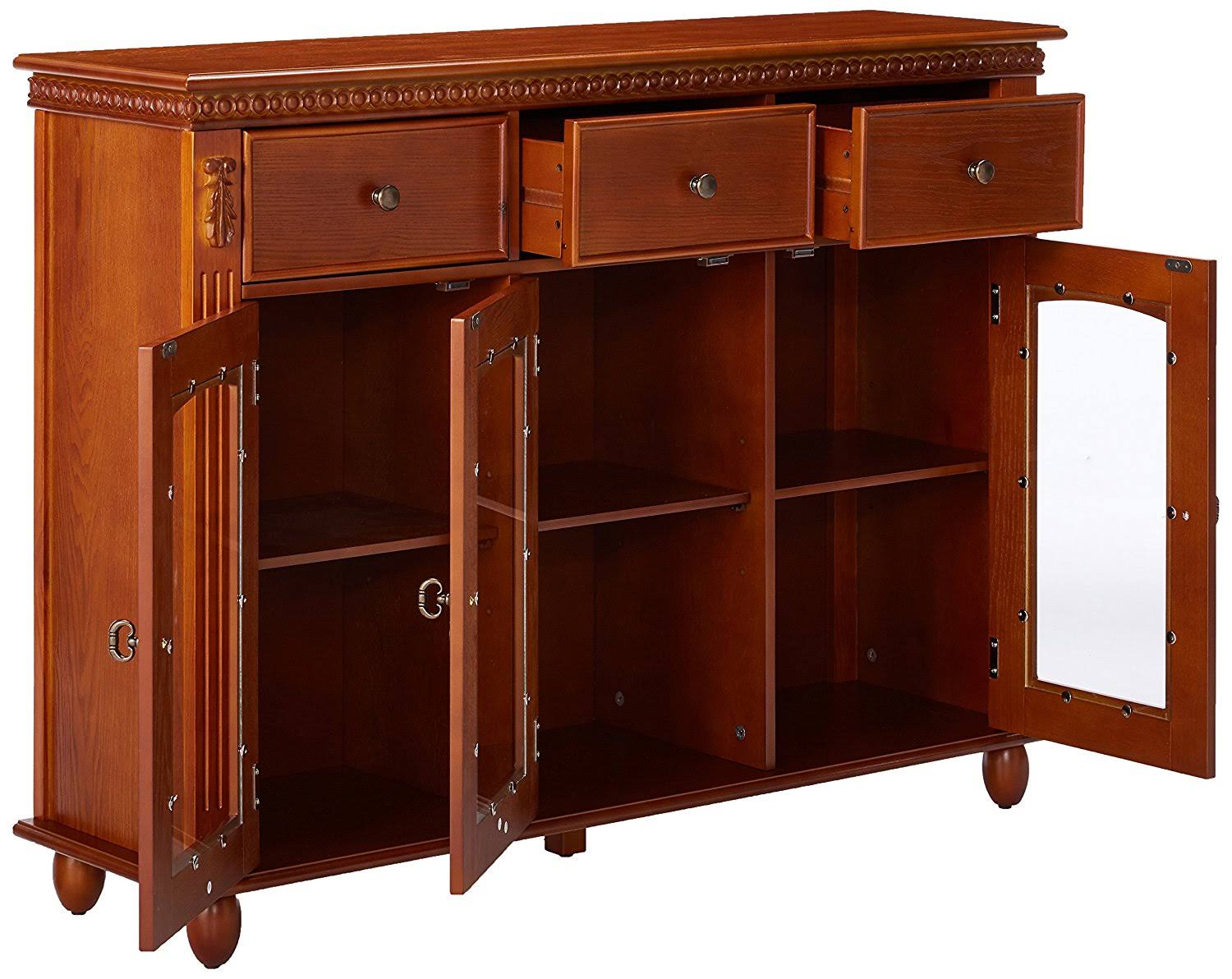 William Walnut Wood Contemporary Sideboard Buffet Console Table with Storage Drawers u0026 Glass Cabinet Doors, Brown