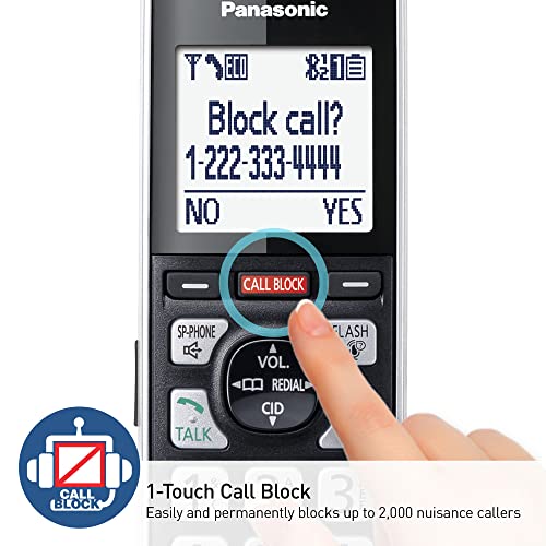 Panasonic Cordless Phone with Advanced Call Block, One-Ring Scam Alert, and 2-Way Recording with Answering Machine, 4 Handsets - KX-TGF944B (Black)