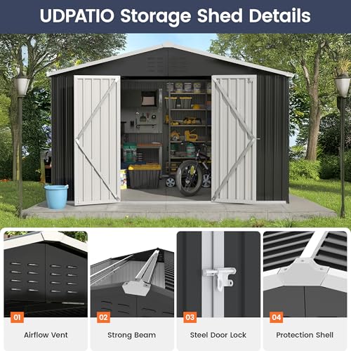 UDPATIO Outdoor Storage Shed 6 x 6 FT, Resin Garden Sheds with Floor Plastic Patio Outdoor Storage Shed with Lockable Door for Tool, Bike, Garbage Gray White