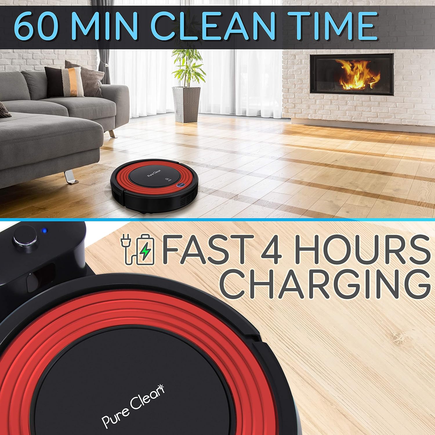 Robot Vacuum Cleaner and Dock - 1500pa Suction w/ Scheduling Activation and Charging Dock - Robotic Auto Home Cleaning for Carpet Hardwood Floor Pet Hair & Allergies Friendly - Pure Clean PUCRC95