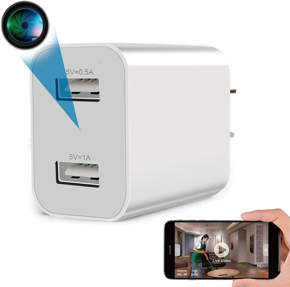 Spy Camera Wireless Hidden WiFi Camera with Remote Viewing, 2021 Newest Version 1080P HD Nanny Cam/Security Camera Indoor Video Recorder Motion Activated, Support iOS/Android, White, No Audio Pack of 2