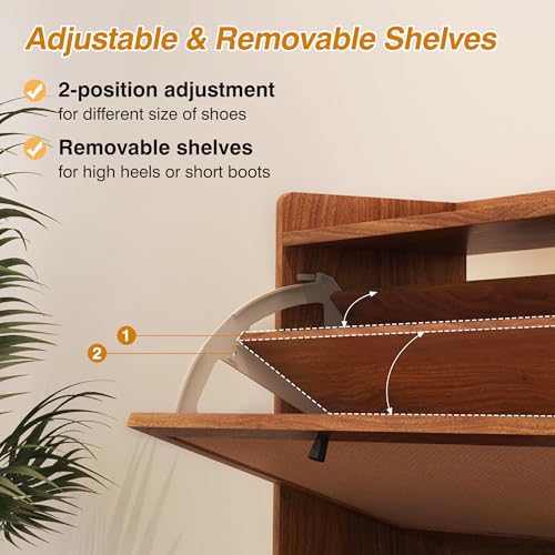 AVZEAR Shoe Cabinet, Shoe Cabinet Freestanding Tipping Bucket Shoe Rack Organizer with 3 Flip Drawers, Modern Entryway Narrow Shoe Rack for Entryway, Hallway, Bedroom (Natural)