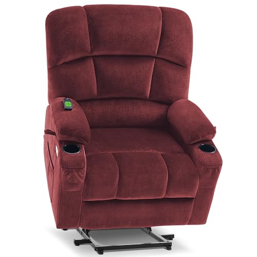 MCombo Large Dual Motor Power Lift Recliner Chair for Elderly, Massage and Heat, Lay Flat, Zero Gravity, Home Button, USB Port, Fabric 7680 (Large, Beige)