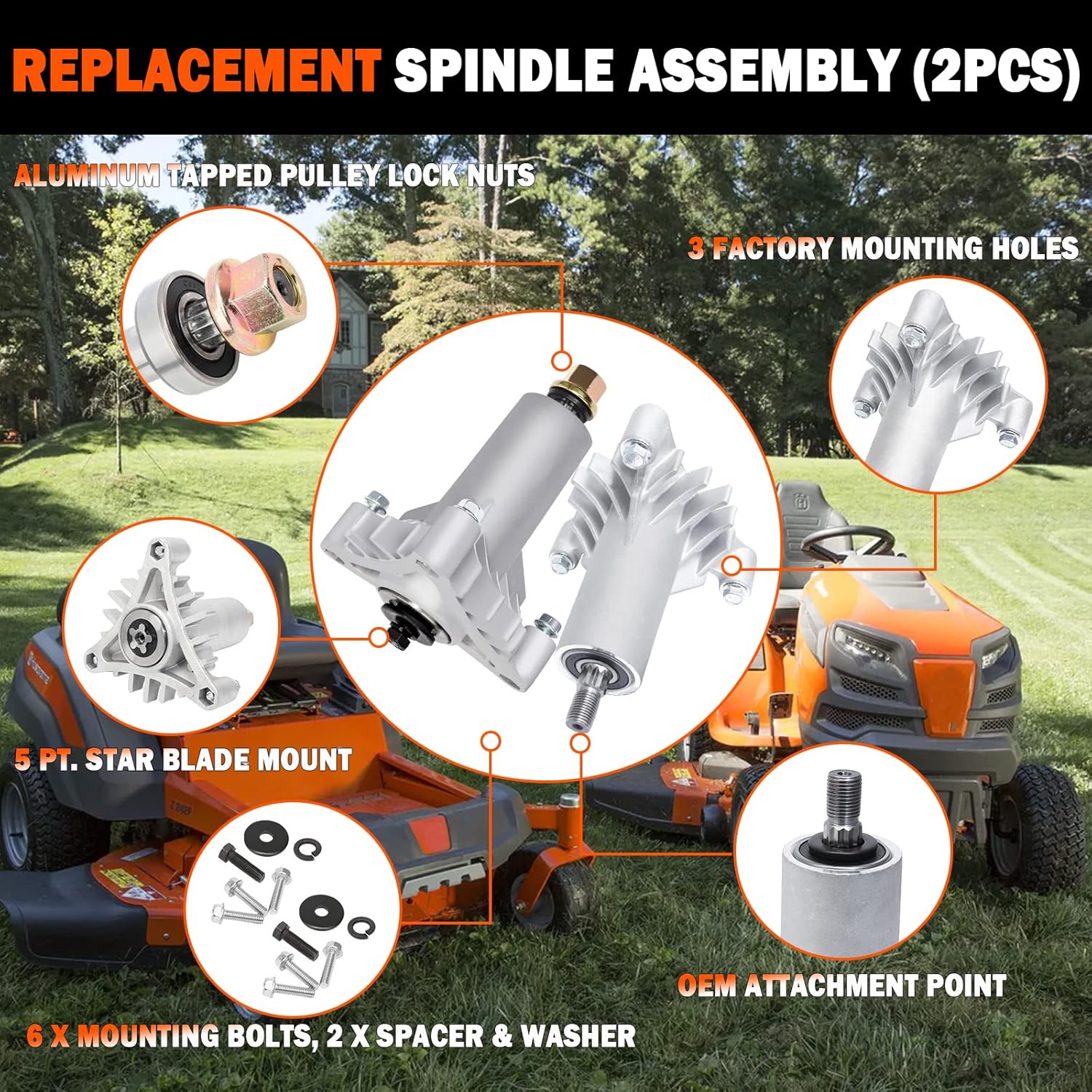 YiaChuii Spindle Assembly for Poulan, Sears, Craftsman LT1000 LT2000 LTX1000 Riding Mower with 36" 38" 42" Cutting Deck - Replaces AYP Husqvarna 532130794, 130794, 128285 (2PCS) Pack of 2