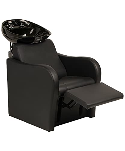 Buy-Rite Lexus Backwash Unit - Salon Shampoo Chair & Tilting Porcelain Shampoo Bowl, European Style Single Handle Faucet, Extra Wide Seat and Kick-Out Leg Rest, TS-8018B