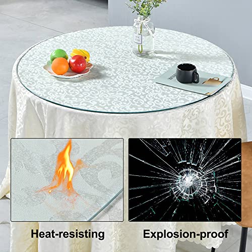 48" Tempered Glass Table Top Round Transparent Table Surface 3/8'' Thick Pencil Polished Edge Multipurpose for Dining Table, Coffee Table, Restaurant Table (48 inch)